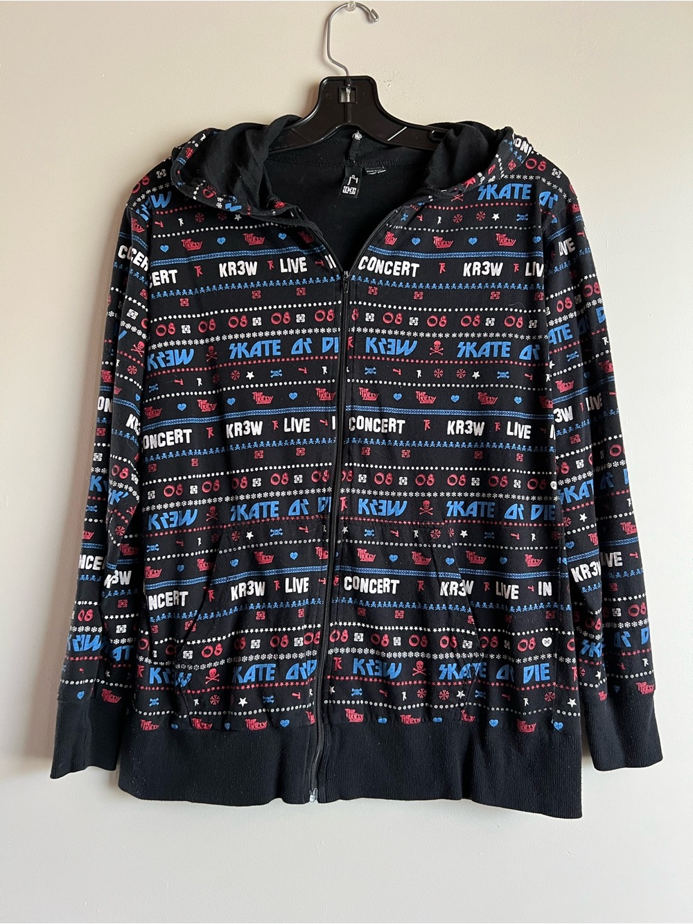 KR3W TK Too Live Skate or Die Y2K Full Zip Hoodie Black Small Terry Kennedy